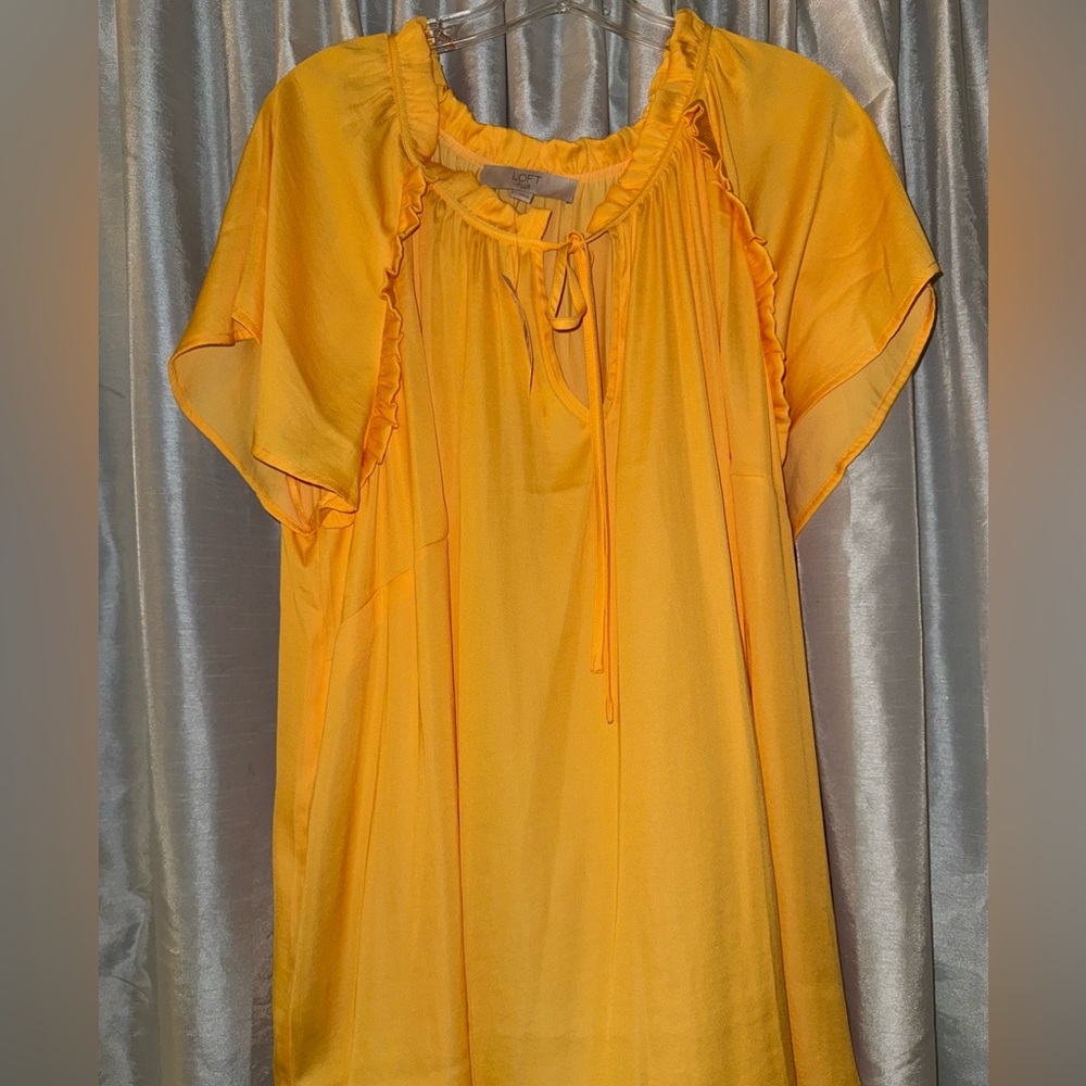 LOFT Yellow Short Sleeve Tie Front Blouse